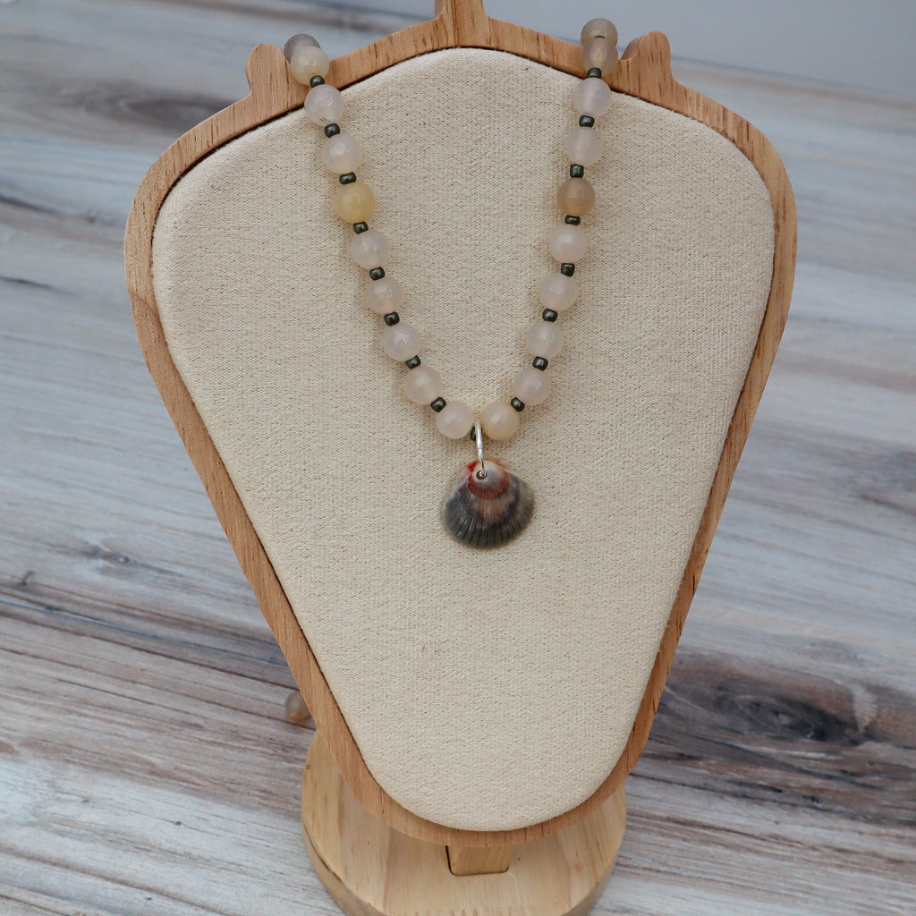 Agate & Grey Scallop Shell Necklace