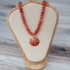 Cherry Quartz & Calico Scallop Shell Beaded Necklace