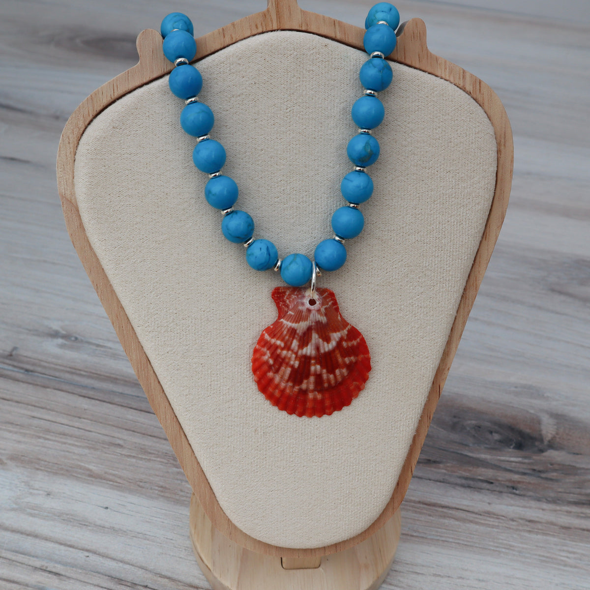 Turquoise & Orange Pectin Shell Necklace