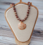 Leopard Skin Jasper & Scallop Shell Beaded Necklace