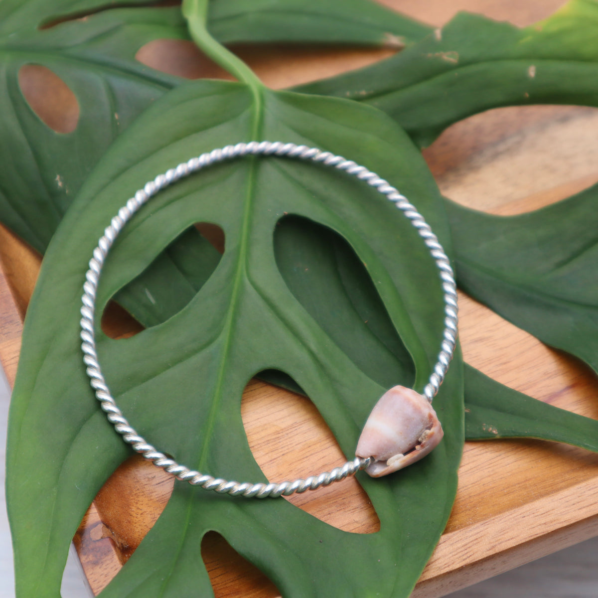 Tan Cone Shell Twisted Bangle Bracelet 7.25"