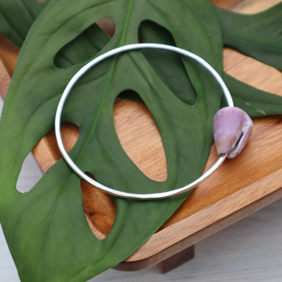 Purple & Brown Cone Shell Bangle 7.25"