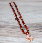Matte Carnelian & Pectin Shell Beaded Necklace