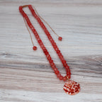 Cherry Quartz & Calico Scallop Shell Beaded Necklace