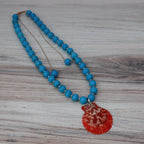 Turquoise & Orange Pectin Shell Necklace