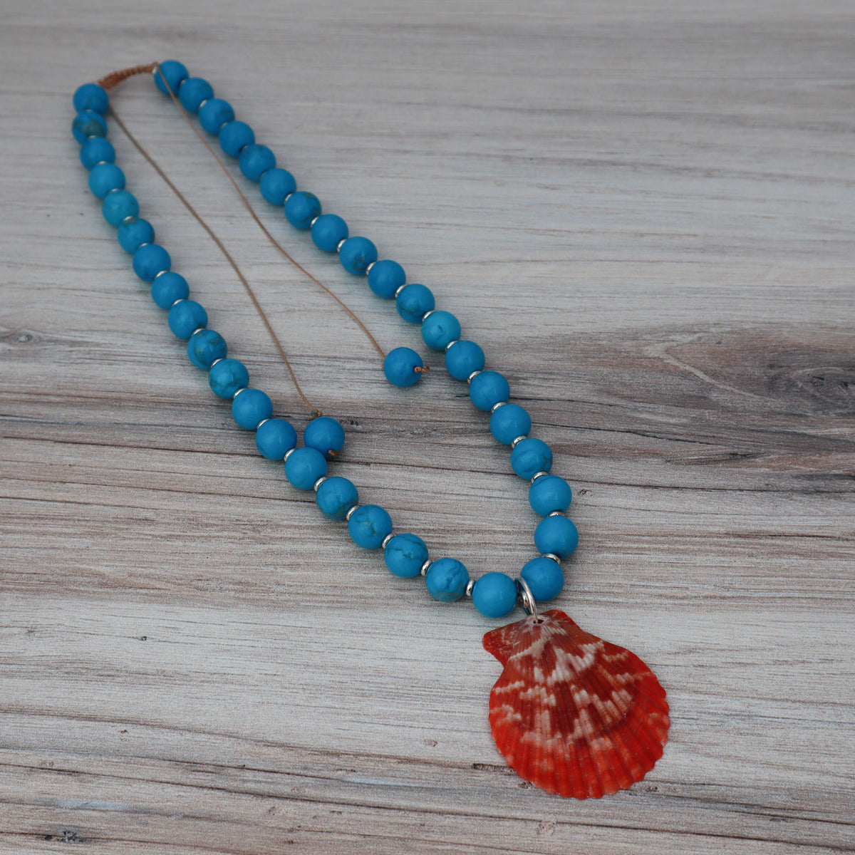 Turquoise & Orange Pectin Shell Necklace