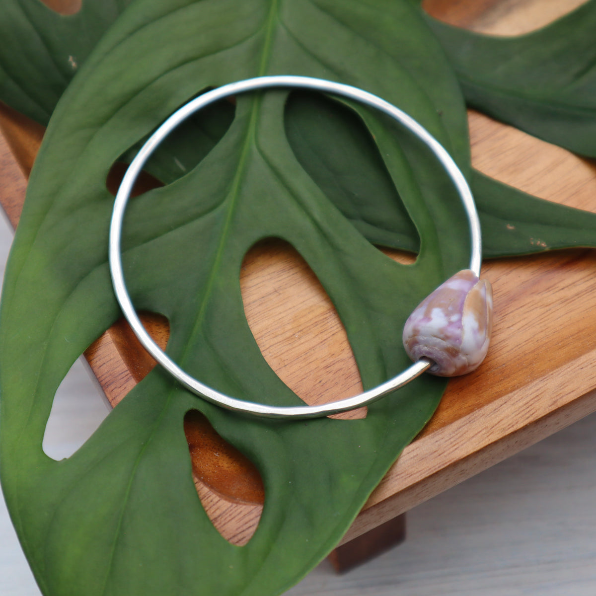 Purple & Brown Cone Shell Bangle 7.25"