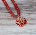 Cherry Quartz & Calico Scallop Shell Beaded Necklace