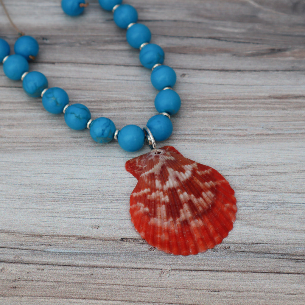 Turquoise & Orange Pectin Shell Necklace