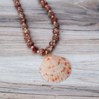 Leopard Skin Jasper & Scallop Shell Beaded Necklace