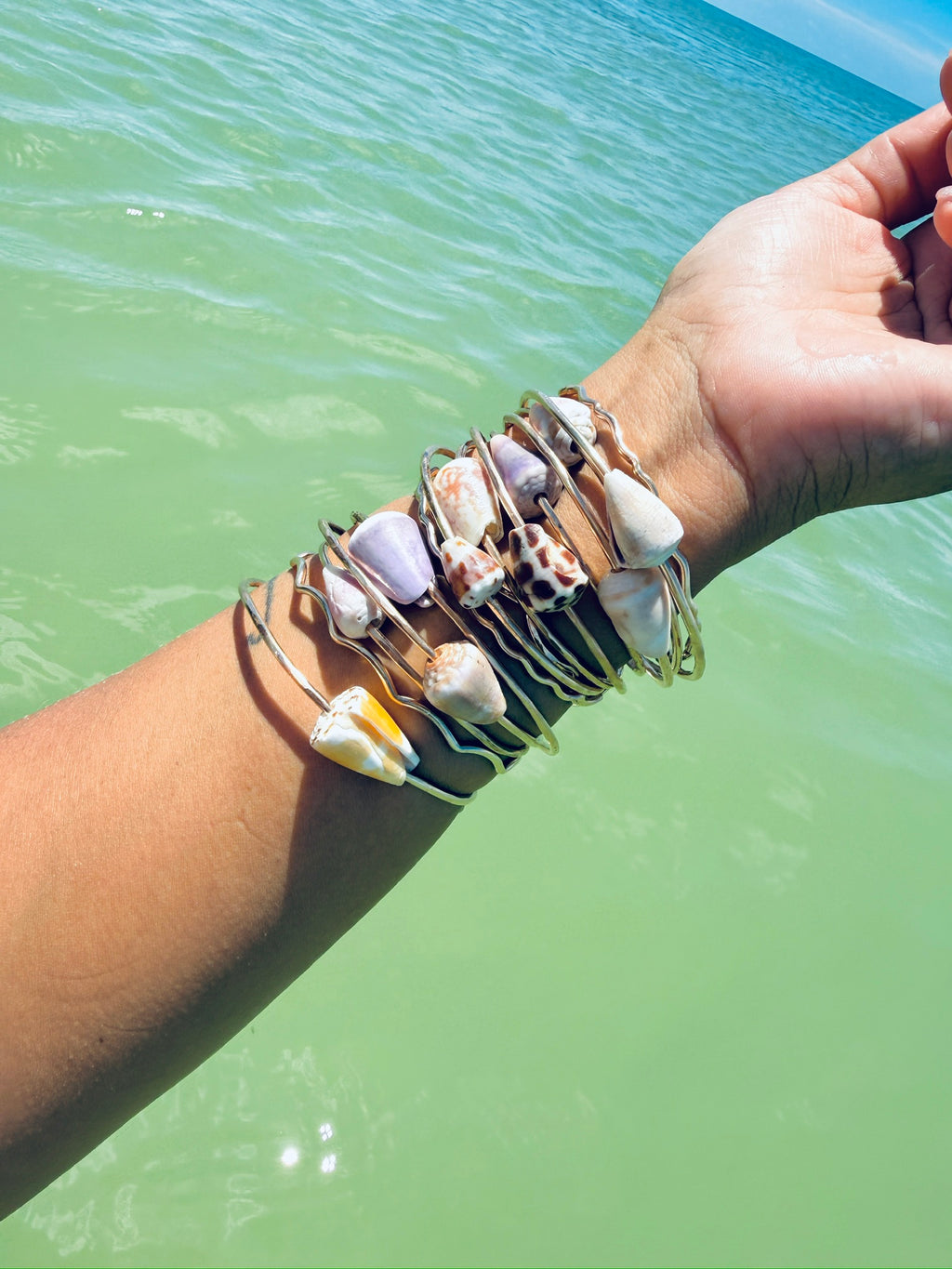 Hebrew Cone Shell Bangle Bracelet 7.25"