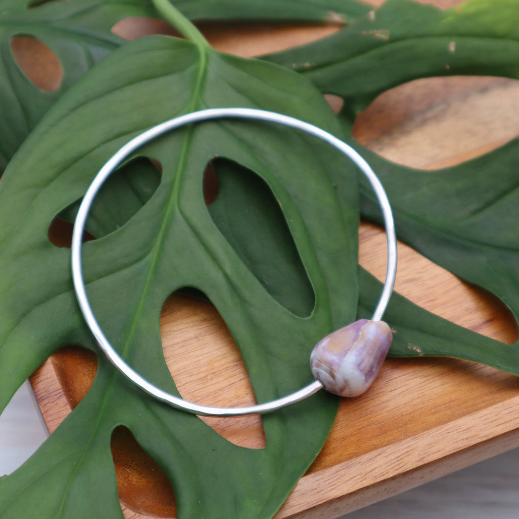 Purple & Brown Hawaiian Cone Shell Bangle 7.25"