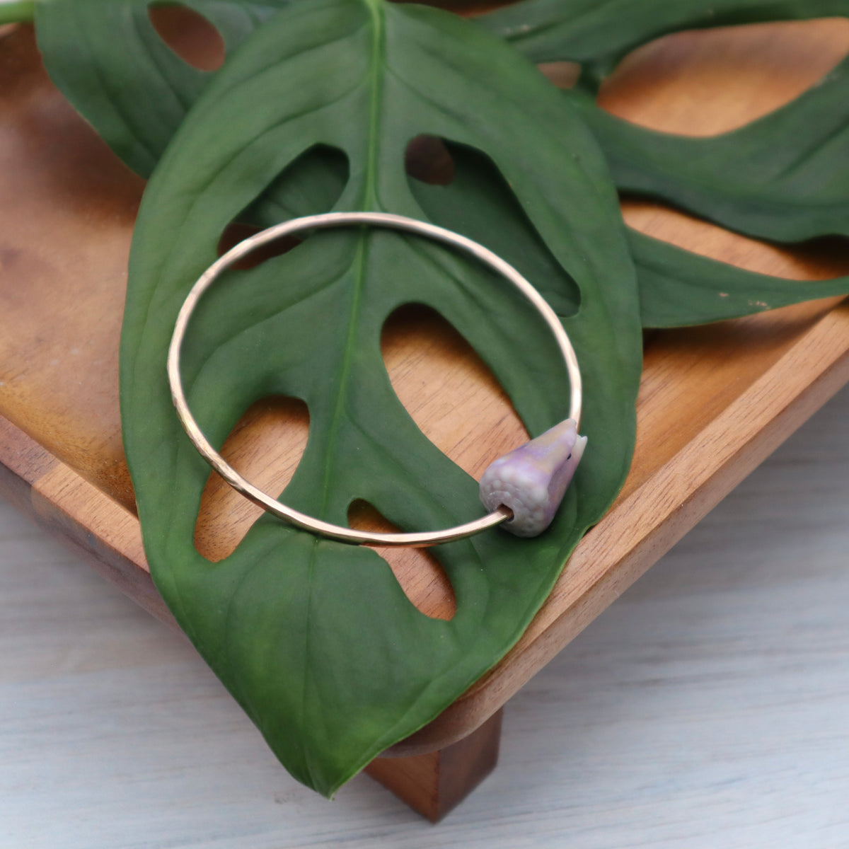 Purple Cone Shell Bangle Bracelet 6.75"